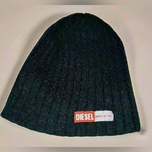 RARE Diesel Made in Italy Patch Beanie Y2K Minimal Logo Black